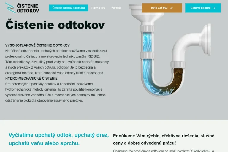 Čistenie odtokov je vybavená rýchlou responzívnou témou od tých najlepších vývojárov. Jednoduchá One Page stránka obsahuje portfólio služieb a prezentáciu spoločnosti.