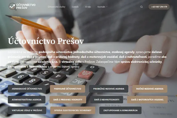 Účtovnícka firma Účtovník Prešov potrebovala prezentovať svoje portfólio služieb na webe. Oslovili nás s požiadavkou zviditeľnenia svojej spoločnosti a s možnosťou predstaviť svoje služby širšej verejnosti.