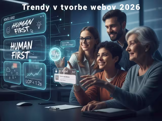 Trendy v tvorbe webov 2026. Ako uspieť v ére AI vyhľadávania? Objavte kľúčové trendy webdizajnu pre rok 2026. Od GEO optimalizácie a Bento layoutov až po AI agentov. Zistite, ako pripraviť váš web na budúcnosť a poraziť konkurenciu.